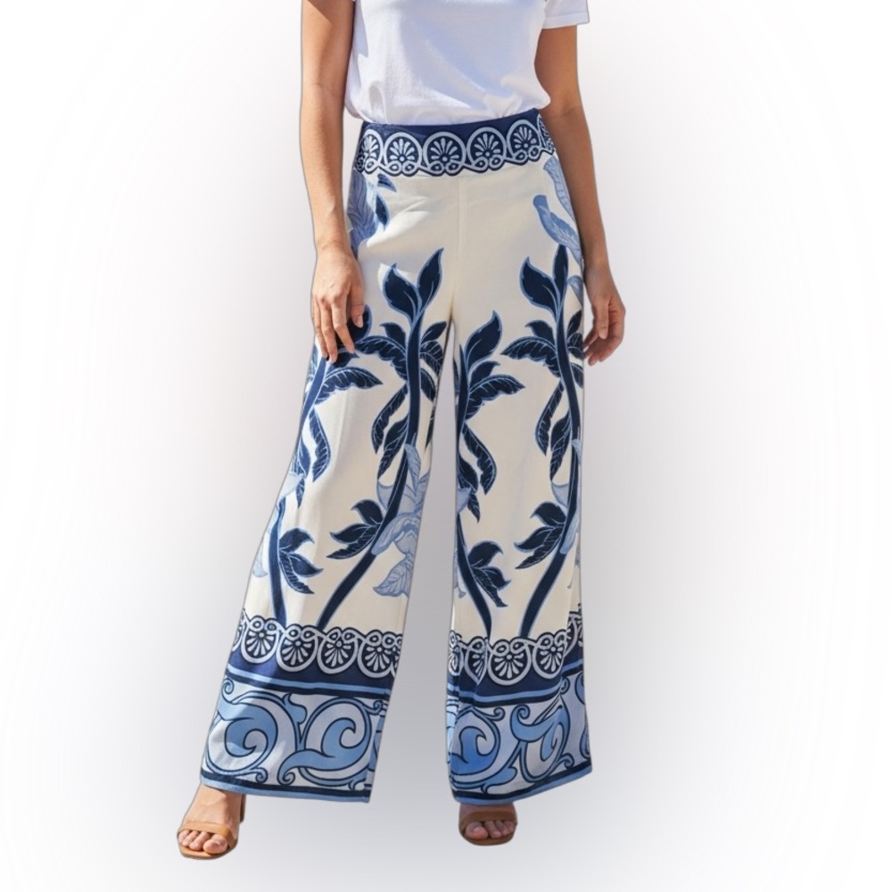 Rachel Zoe Resort Blue and Cream Wide Leg‎ Pants